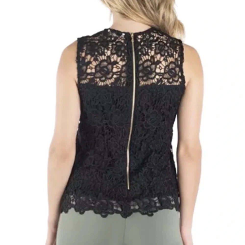 NANETTE LEPORE Lace Mockneck Top Sleeveless Very Black Lined Women Size S NWT